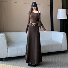 批发韩版复古时髦毛呢半身裙 2025高级感高腰显瘦<b class='q'>时尚</b>百搭长裙