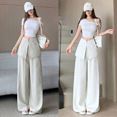 批发韩系简约风亚麻屁帘裤【可拆卸】 设计感遮肉显瘦时尚<b class='q'>百搭</b>阔腿裤