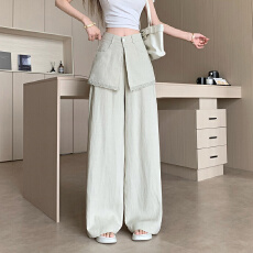 批发韩系简约风亚麻屁帘裤可拆卸 设计感遮肉显瘦时尚<b class='q'>百搭</b>阔腿裤