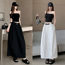 批发韩系温柔风<b class='q'>白色</b>花苞半身裙 高级感高腰显瘦时尚百搭中长款伞裙