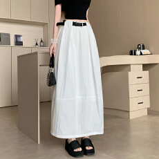 批发韩系温柔风<b class='q'>白色</b>花苞半身裙 高级感高腰显瘦时尚百搭中长款伞裙