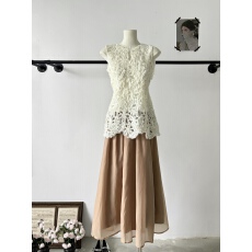 批发木子李的李法式优雅无袖立体刺绣镂空蕾丝背心收腰气质外穿上衣夏