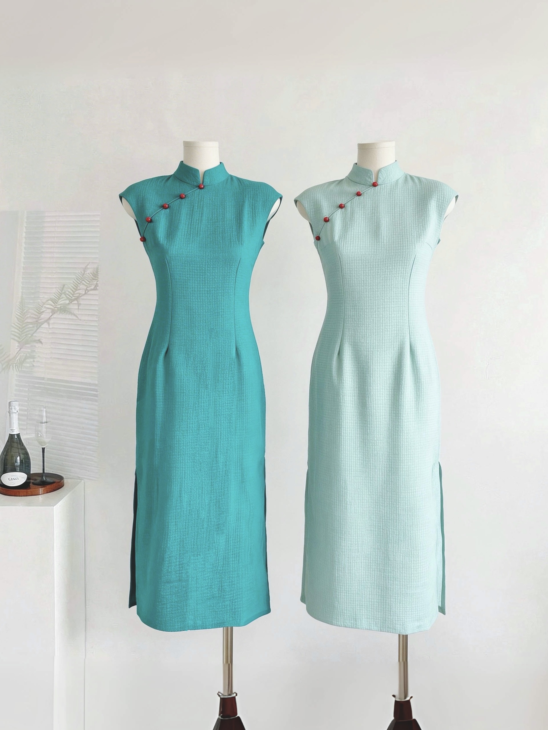 凌茜恣禾 碧城春曲'新中式冰丝皱改良旗袍女春夏明媚漂亮连衣裙