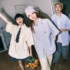 批发潮牌防晒日系条纹短袖衬衫男2025夏季情侣半袖衬衣外套女