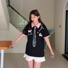批发夏季新款可爱童趣涂鸦印花plol衫短<b class='q'>袖</b>T恤女韩版宽松<b class='q'>半截</b><b class='q'>袖</b>上衣ins