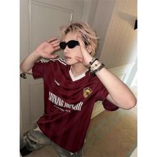 批发原版做法 2025夏季新款美式条纹运动字母印花短袖T恤男女百搭球衣