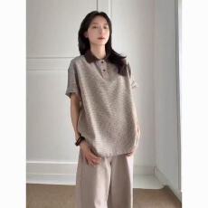 批发美式复古棕色千鸟格短<b class='q'>袖</b>polo衫男女夏季老钱风t恤cleanfit<b class='q'>半截</b><b class='q'>袖</b>