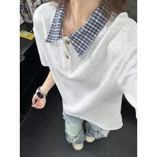 批发灰色美式假两件polo衫男女短<b class='q'>袖</b>夏格子拼接正肩t恤cleanfit<b class='q'>半截</b><b class='q'>袖</b>