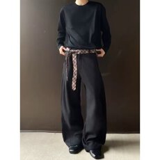 批发老钱风腰带设计感弯刀西裤男美式街头cleanfit阔腿垂感休闲裤潮