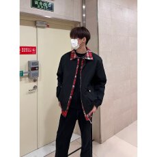 批发格子拼接假两件外套男潮牌设计感痞帅翻领夹克<b class='q'>春</b>季时尚情侣棒球服