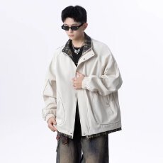 批发美式格纹夹克男士<b class='q'>春</b>秋季2025新款潮牌宽松休闲男生棒球服外套