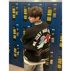 美式vibe棒球服外套男春秋潮牌高级毛巾刺绣情侣飞行员夹克