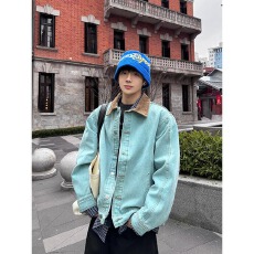 批发海盐蓝水洗帆布底特律夹克男春季美式复古cleanfit工装棒球服<b class='q'>外套</b>
