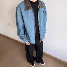 批发美式复古水洗做旧翻领卡哈特牛仔外套男春秋宽松简约工装夹克
