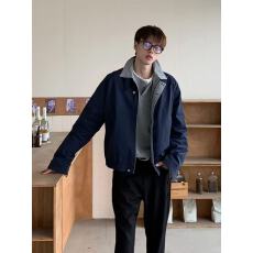 批发藏青色格纹拼接短款外套男士设计感百搭棒球服cleanfit飞行员夹克
