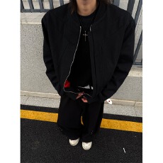 批发黑色美式拼接撞色短款夹克男秋春美式vibe棒球服高级感红内外套