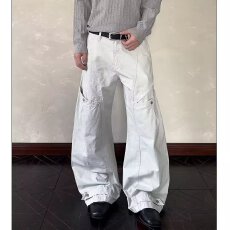 批发秋季水洗大口袋工装裤男款褶皱美式伞兵裤子vibe宽松阔腿休闲长裤