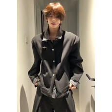 批发黑色假两件卫衣开衫男款痞帅高级感条纹拼接衬衫美式cleanfit外套