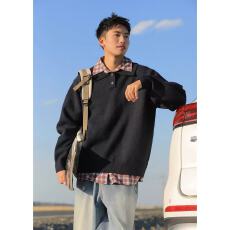 批发纯北极绒 假两件叠穿感衬<b class='q'>衫</b>领针织<b class='q'>衫</b><b class='q'>男</b>秋季慵懒风<b class='q'>polo</b><b class='q'>衫</b>套头毛衣