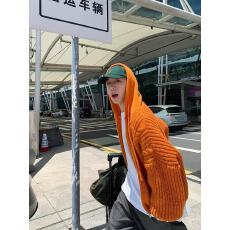批发美式慵懒休闲连帽针织衫毛衣男女秋冬时髦多巴胺帽衫外套