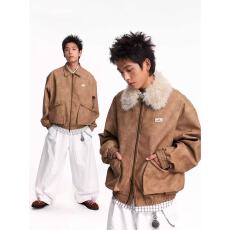 批发原版皮毛领可拆卸 美式复古PU皮可拆卸毛领皮衣夹克<b class='q'>秋</b>男休闲外套