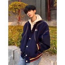 批发全刺绣 美式棒球服男春秋季新款宽松夹克情侣重磅毛呢刺绣<b class='q'>外套</b>女