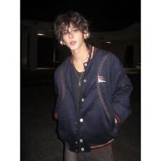 批发全刺绣 美式复古棒球男秋季新款2025运动休闲学院风情侣毛呢<b class='q'>外套</b>