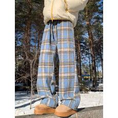 毛呢复合银狐绒 潮牌冬季格子加绒加厚休闲裤男保暖百搭阔腿长裤