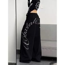 批发烫钻华棉复合牛奶丝 嘻哈运动裤女美式高街辣妹2026春季爵士舞