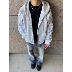 批发原版钉珠<b class='q'>刺绣</b>华棉复合350克 <b class='q'>刺绣</b>连帽卫衣男女春秋线条分割外套