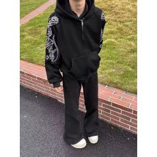 批发原版钉珠<b class='q'>刺绣</b>华棉复合350克 美式<b class='q'>刺绣</b>钉珠短款连帽外套男卫衣男女