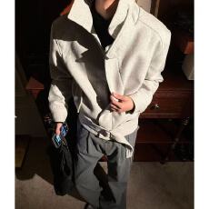 批发毛呢有腰带 美式复古立领绑带廓形毛呢外套男女<b class='q'>冬</b>季正肩cleanfit