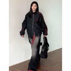 批发原版面料 三条杠拼接PU皮衣立领夹克男女秋季潮牌中性拉链外套