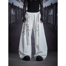华棉复合 图腾印花可拆飘带多穿法宽松弯刀休闲裤卫裤