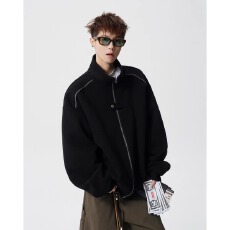 批发华棉复空气层 美式多拉链立领夹克外套男2026潮牌运动开衫卫衣