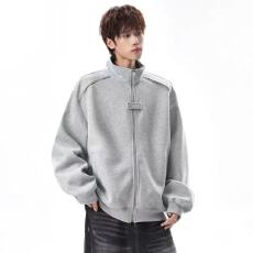 批发华棉复空气层 潮牌复古辑明线立领开衫卫衣男春百搭运动休闲外套