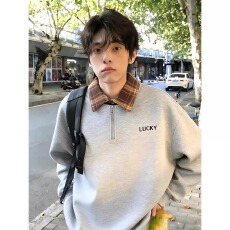 批发华棉复合 人夫感假两件半拉链<b class='q'>卫衣</b><b class='q'>男</b>春季2026新款学院风长袖T恤