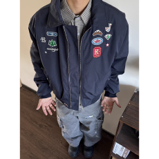 批发防水小牛津复合双层刺绣 复古刺绣飞行夹克棒球服男女小众<b class='q'>外套</b>