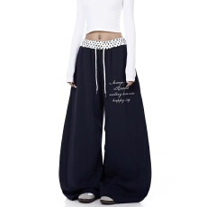 批发纯棉华棉 美式波点腰头拼接字母弯刀卫裤男女<b class='q'>春</b>秋爵士舞阔腿裤潮