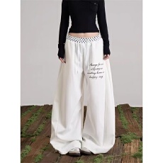 批发纯棉华棉 美式字母印花直筒运动休闲裤男女2026<b class='q'>春</b>季松弛阔腿卫裤