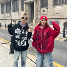 华棉复合350克 街头风字母印花烫钻连帽卫衣情侣款百搭上衣外套