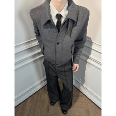 批发原版做法 美式高级感假两件双门禁外套男女春秋复古短宽正肩夹克