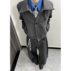 原版做法 美式假两件双门禁正肩毛呢夹克男春秋复古cleanfit外套