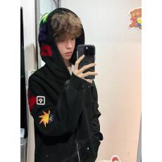 华棉复合320克 毛巾绣原版做法/包边 美式彩色毛巾绣连帽卫衣男女