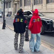 华棉复合320克 毛巾绣原版做法/包边 美式彩色毛巾绣连帽卫衣男女