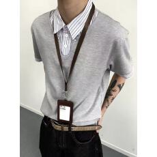 假两件衬衫领短袖T恤男款夏季潮牌高级感polo领痞帅宽松凉感半袖