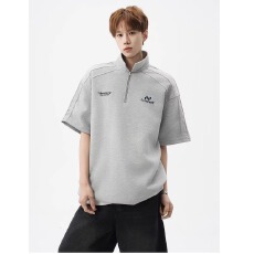 批发曼巴棉 夏季新款翻领半拉链短袖polo衫男休闲百搭学院风半袖t恤