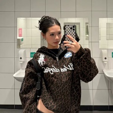 批发华棉复合 原版刺绣/包边 豹纹贴布刺绣印花连帽<b class='q'>卫衣</b>开衫外套<b class='q'>男</b>女