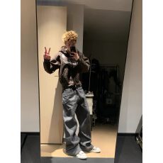 批发华棉复合 原版刺绣/包边 美式复古做旧豹纹连帽<b class='q'>卫衣</b><b class='q'>男</b>女外套上衣