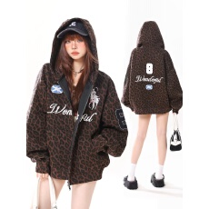 批发华棉复合 原版刺绣/包边 美式豹纹连帽<b class='q'>卫衣</b>外套女刺绣百搭上衣